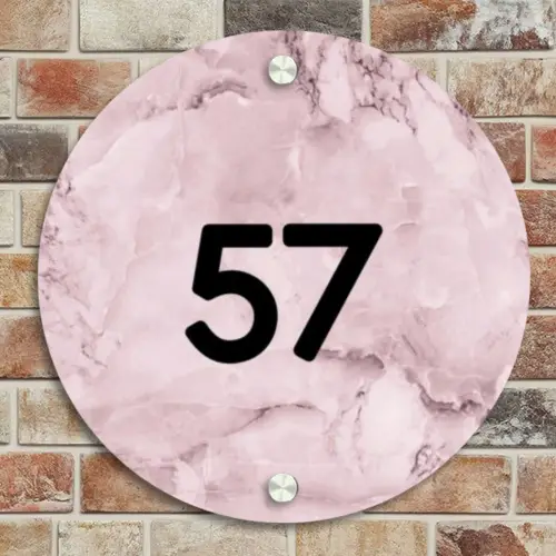 Roze marmer - Traditioneel Naambord Rond klein -sfeer2
