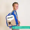Donkerbruine robot met een tekst Kinderrugzak - Blauw middel -sfeer3_NL