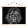 Leeuw - Dieren - Zwart - Wit textielposter latten blank klein -3d