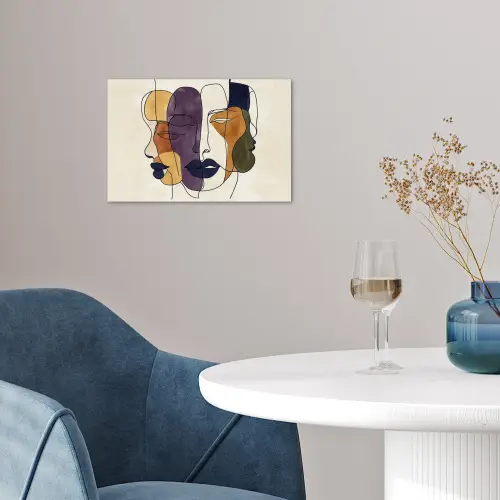 Abstract - Overlappende gezichten - Paars - Donkergroen poster papier klein -sfeer3
