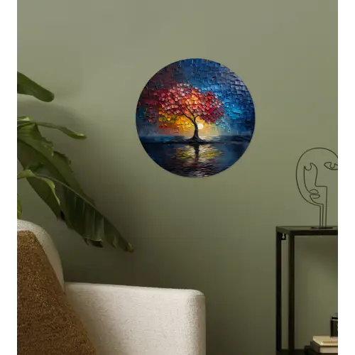 Boom - Blauw - Bladeren - Vakken Wandcirkel behangsticker klein -sfeer2