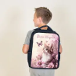 Kitten - Vlinders - Paars - Bloemen Rugzak - Zwart middel -sfeer2
