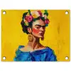 Frida Kahlo - Vrouw - Geel - Blauw - Bloemen tuinposter los doek klein -3d