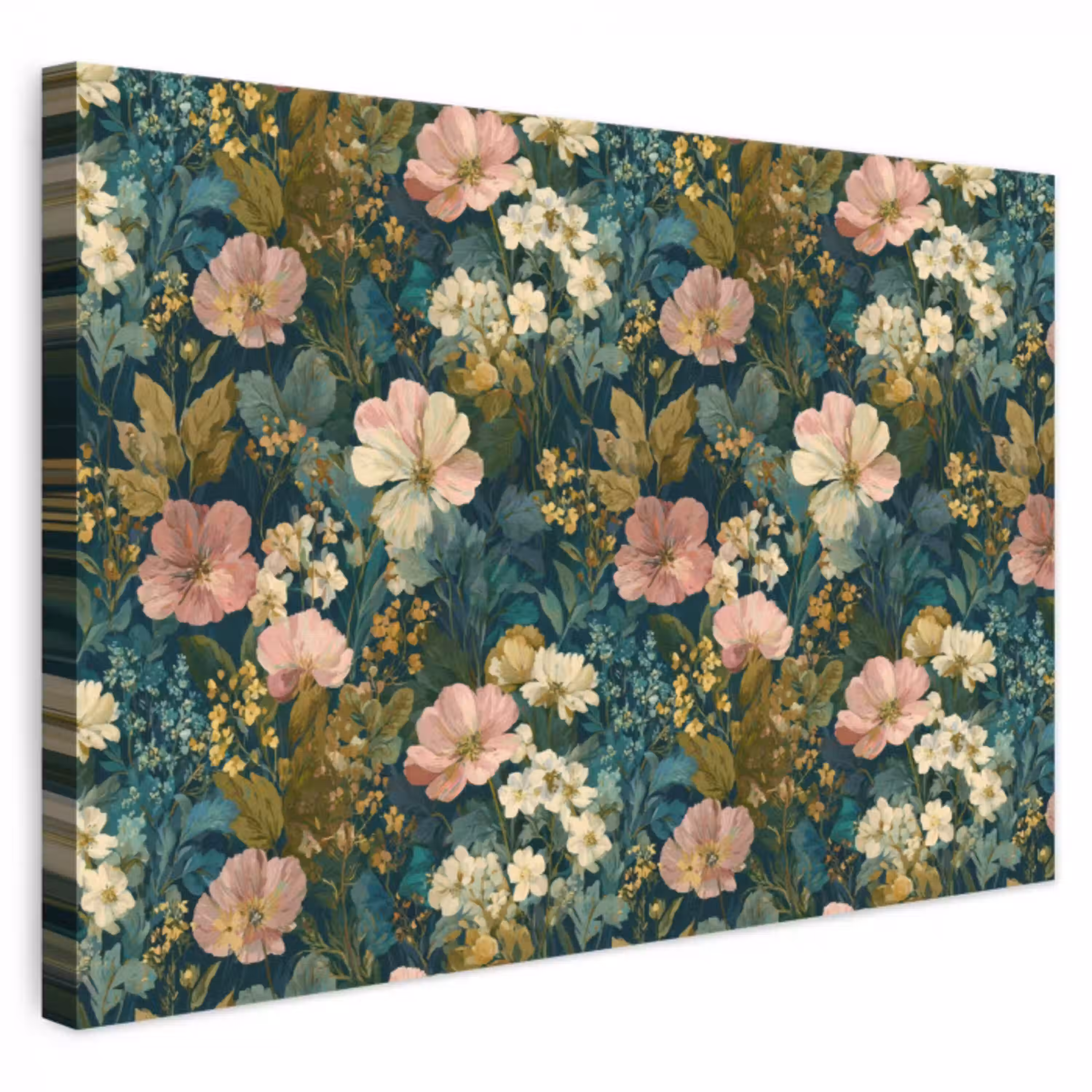 Wilde bloemen - Botanisch - Patroon - Roze - Romantisch canvas 2cm klein 34 -3d