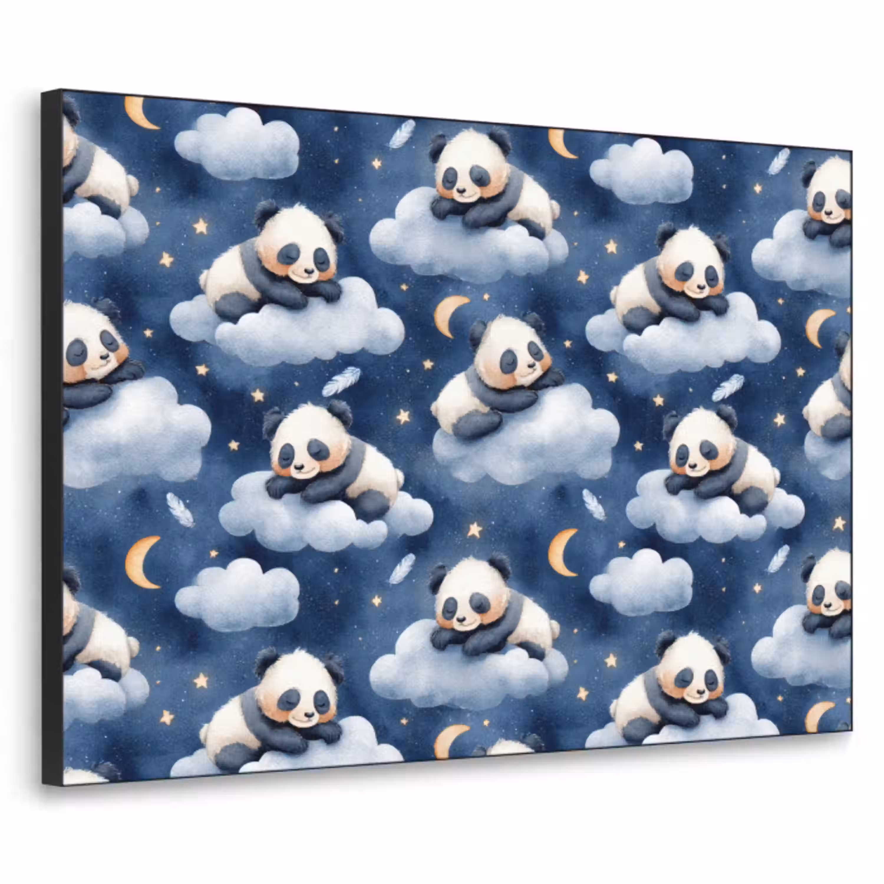 Panda's - Slapen - Blauw Textielframe zwart klein 947 -3d