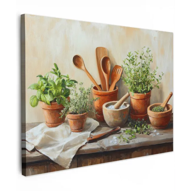 Canvas Print - Pots - Herbs - Wood