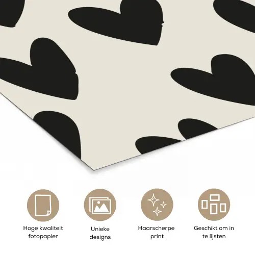 Hartjes - Zwart - Beige poster papier klein -closeup_NL