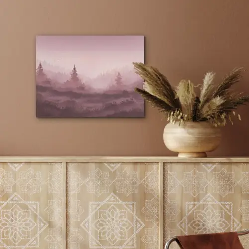 Landschap - Mistig - Roze PET vilt klein -sfeer4