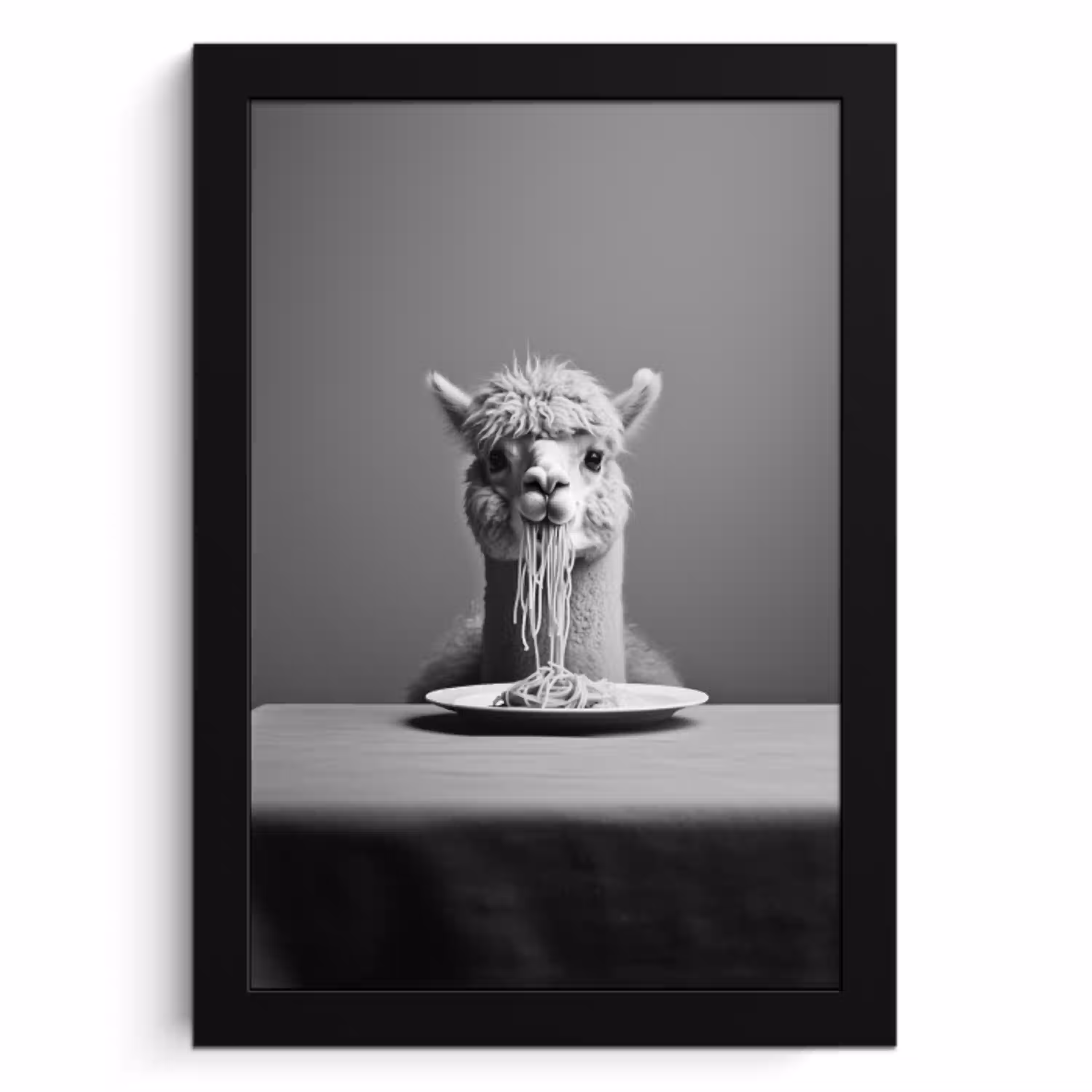 Alpaca - Pasta - Zwart - Wit - Grappig - Dieren KitchenYeah - Keuken - Fotolijst klein -3d