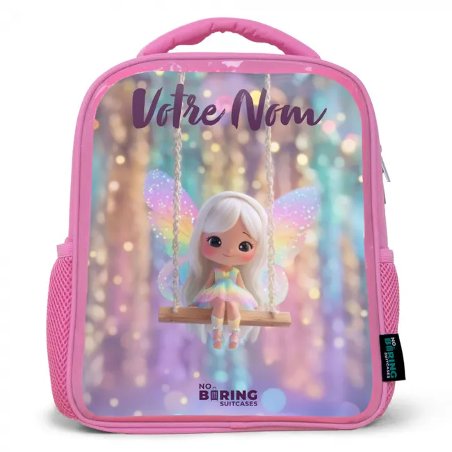 Sac à dos avec votre nom - Rose - Fée - Elfe - Arc-en-ciel