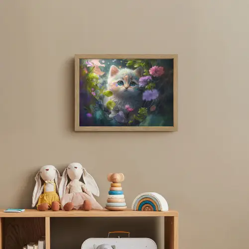 Kitten - Bloemen - Bos - Illustratie - Poes Light Box met batterij (Wandlamp kind) middel -sfeer2_kind