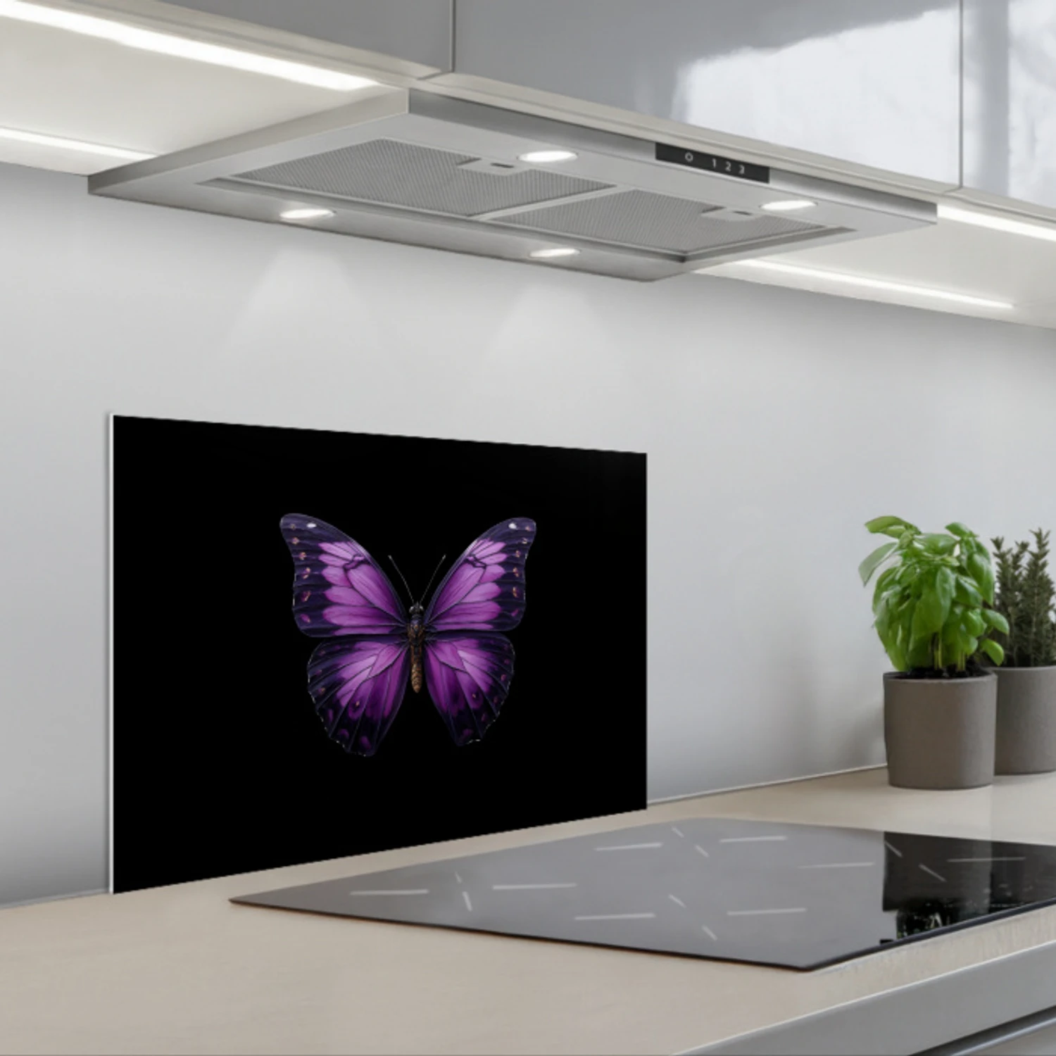 Vlinder - Paars - Levendig keuken achterwand spatscherm klein -3d_schuin