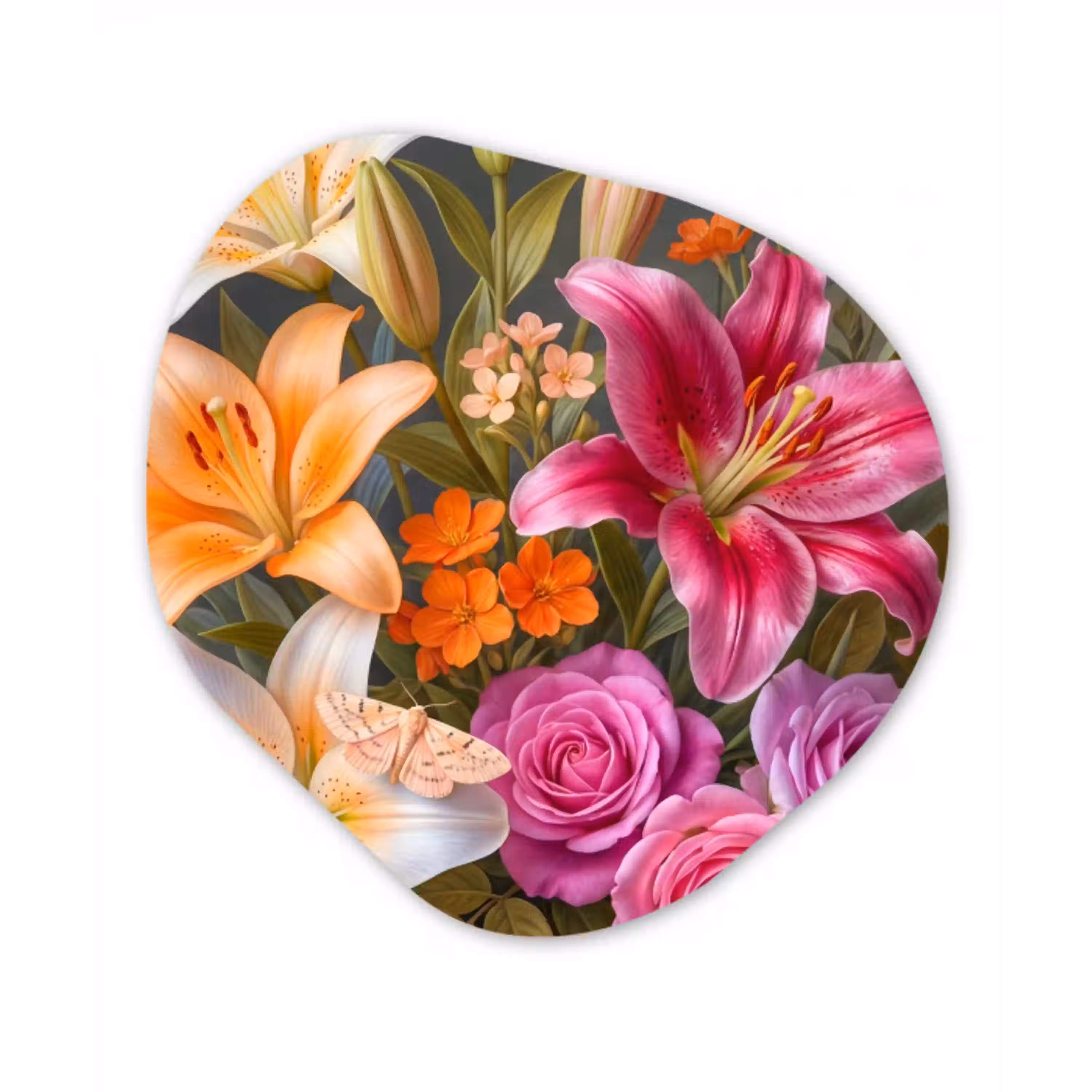 Bloemen - Boeket - Natuur - Kleurrijk - Modern Wandcirkel Organisch Aluminium middel -3d