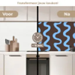 Kronkelende lijnen - Blauw - Bruin - Minimalistisch keuken achterwand 2 middel 871 -voor-na2_NL