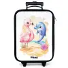 Roze flamingo en blauwe dolfijn op een strand Kinderkoffer - Zwart klein -zzz_website3d