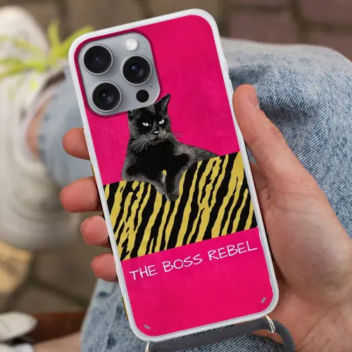 Kat - Baas - Roze - Tijgerprint Hoesje iPhone 16 Pro Max met koord klein -sfeer3