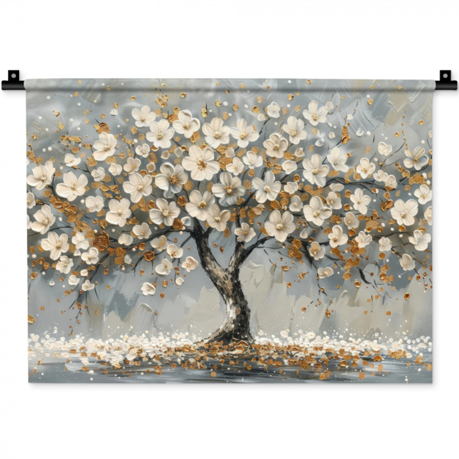 Boom - Bloemen - Wit - Natuur - Kunst Wandkleed katoen klein -zz3d