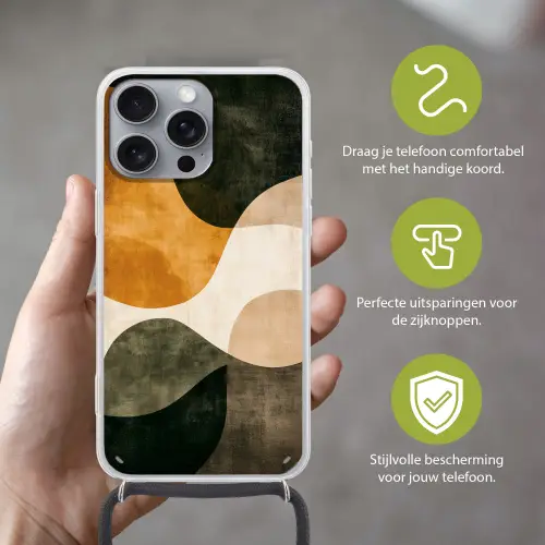 Vormen - Okergeel - Abstract Hoesje iPhone 16 Pro Max met koord klein -sfeer2_NL