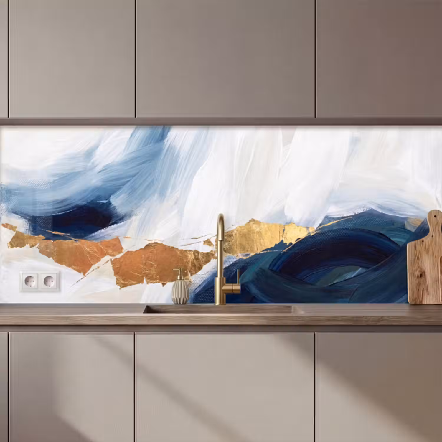 Keuken achterwand - Abstract - Acryl - Blauw - Goud - Elegant