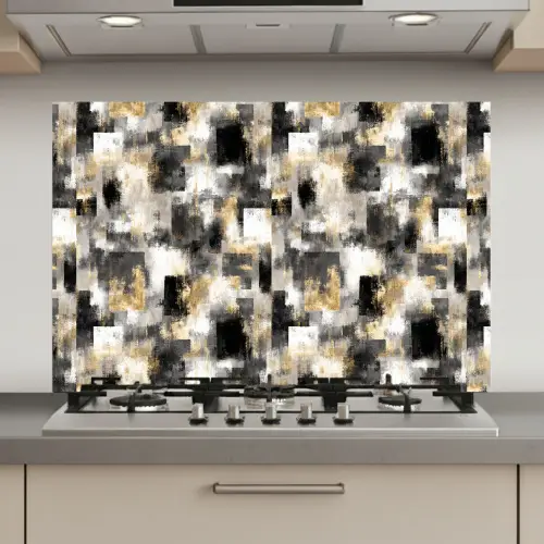 Penseelstrepen - Schaduwpatronen - Zwart - Goud keuken achterwand spatscherm klein 900 -3d_website