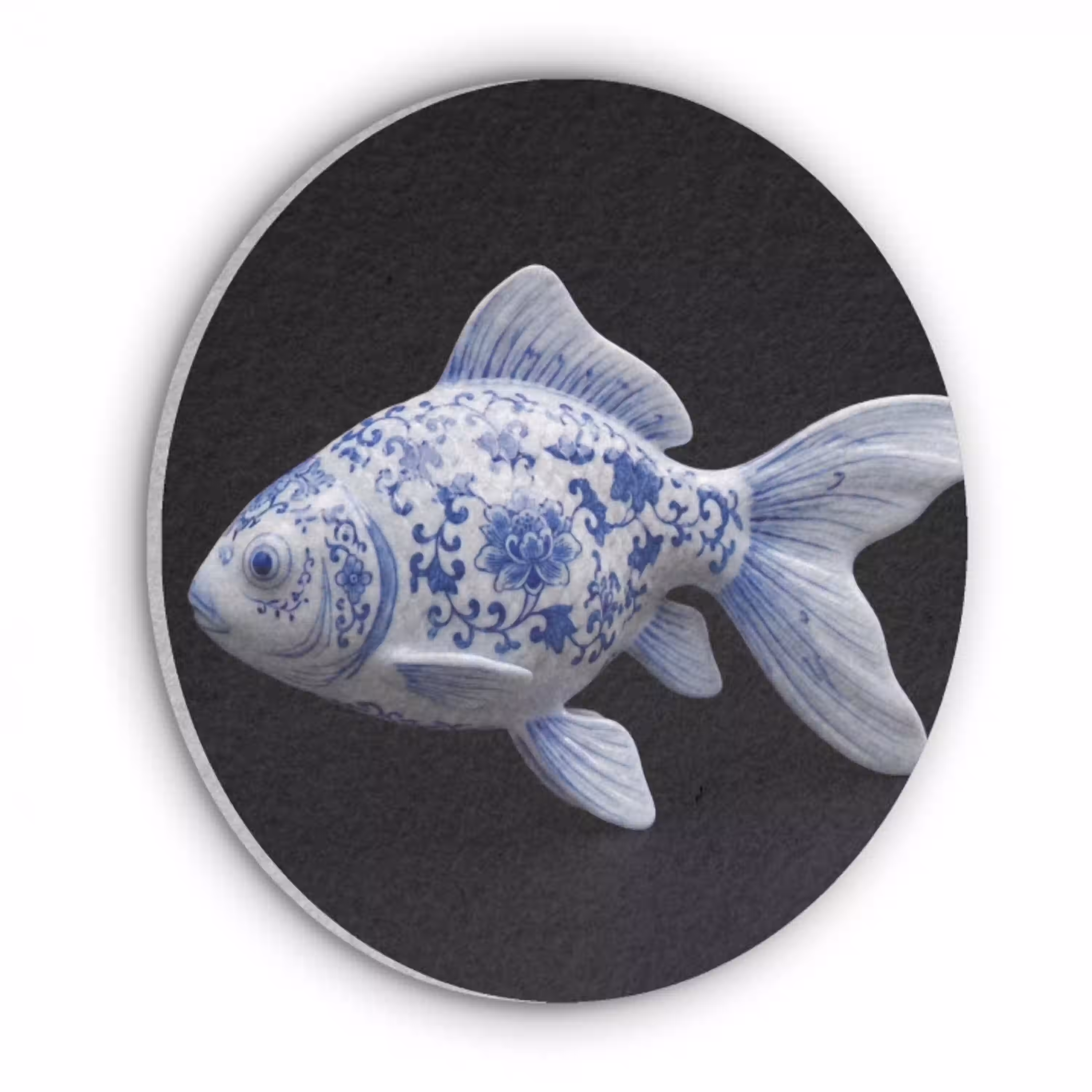 Porselein - Goudvis - Delfts - Blauw Akoestische PET Vilt - Rond klein -3d