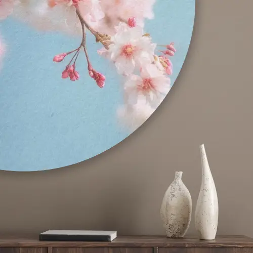 Takken - Bloesems - Roze Akoestische PET Vilt - Rond klein -sfeer5_closeup