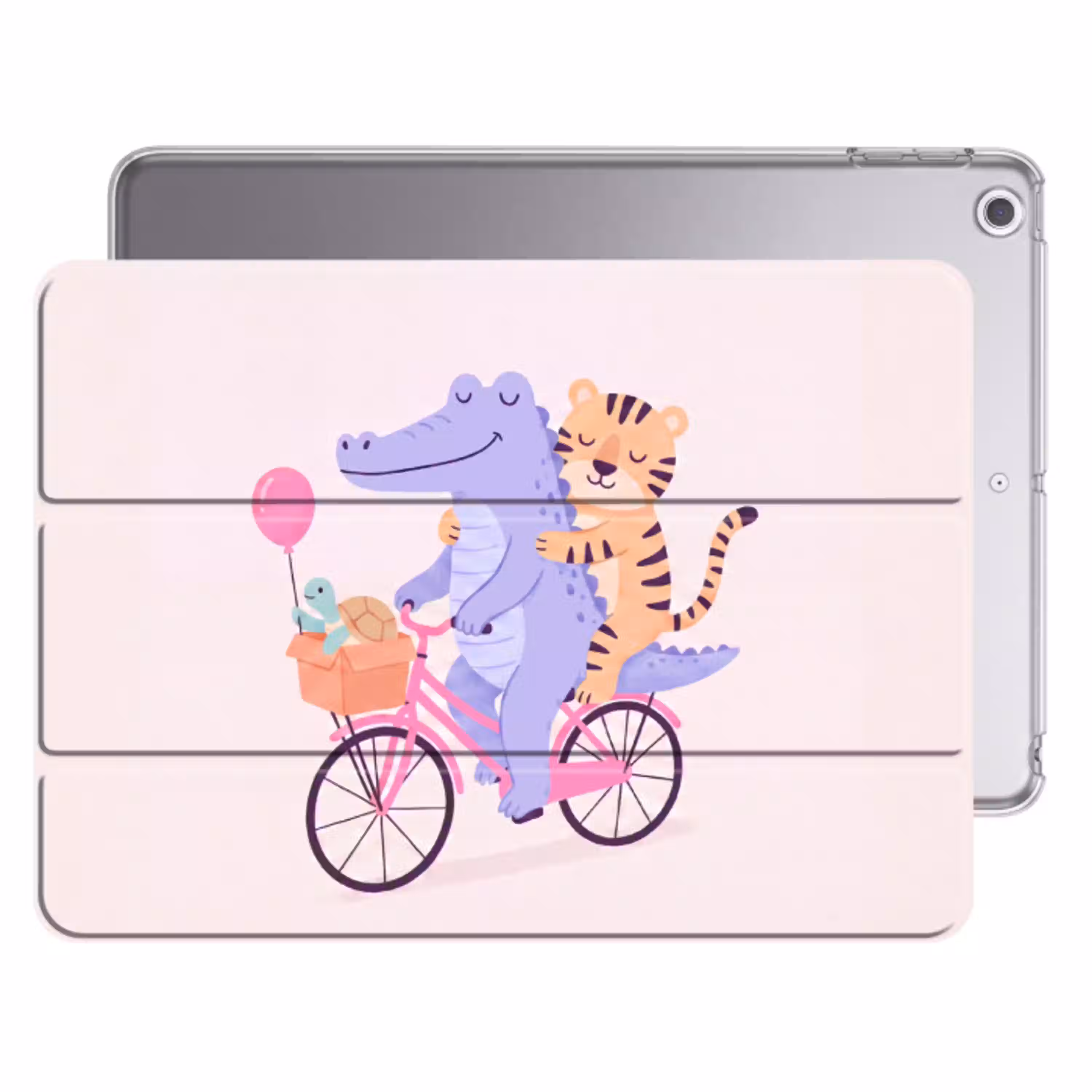 Dieren - Fiets - Vriendschap - Illustratie - Roze Apple iPad 2017 middel -threedimensional_3d_global