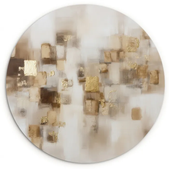 Abstracte vierkanten - Aardetonen - Mistig Wandcirkel kunststof plaat 5mm dik klein -3d