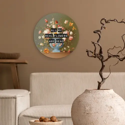 Bloem - Quote - Vintage - Art Wandcirkel kunststof plaat 5mm dik klein -sfeer1