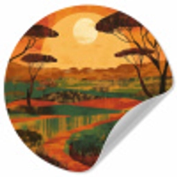 Landschap - Afrikaans - Zon Wandcirkel behangsticker klein -3d