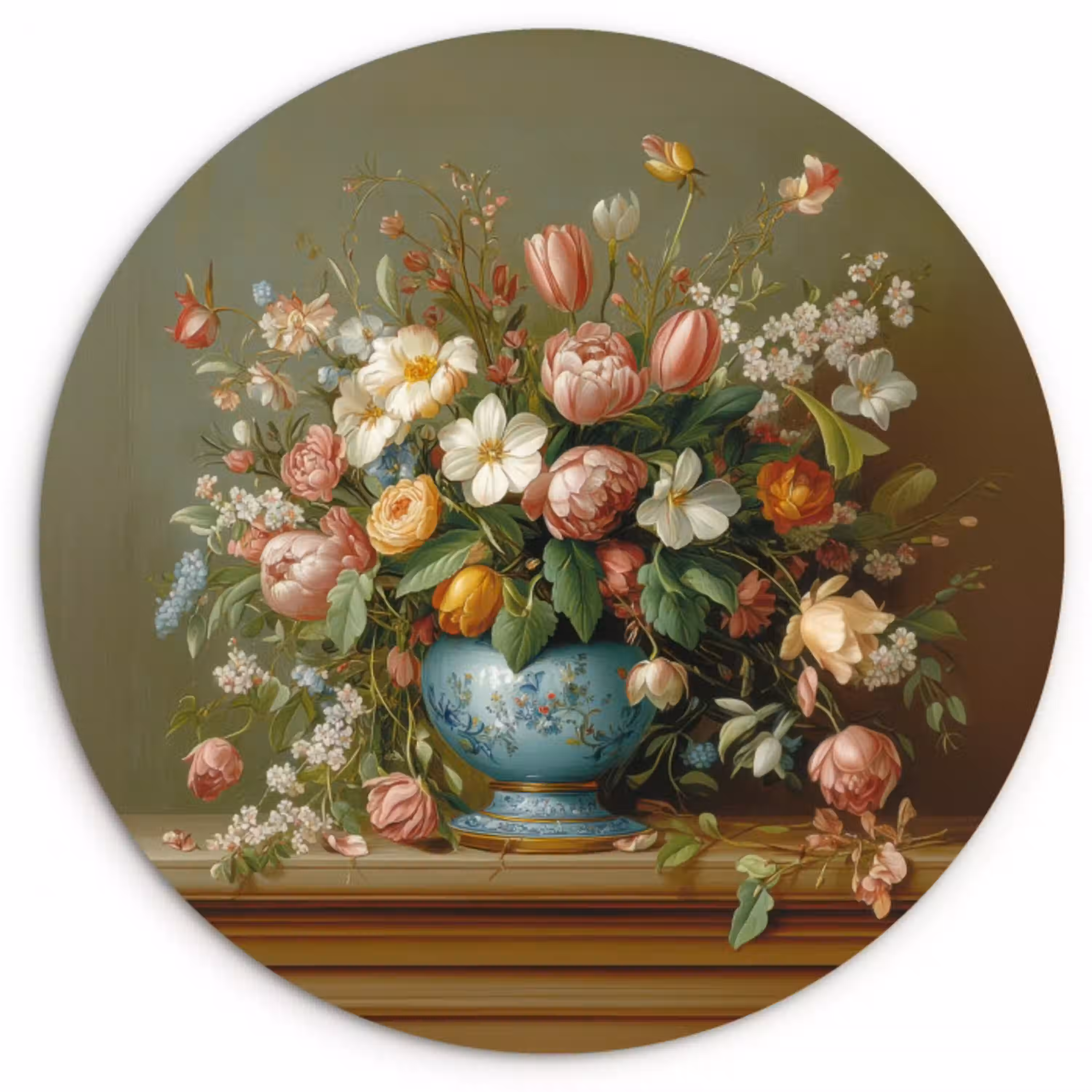 Vaas - Pastel - Kleuren - Bloemen Wandcirkel kunststof plaat 5mm dik klein -3d