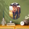 Koe - Zonsondergang - Bloemen - Gras - Dieren Wandcirkel Ovaal Forex klein -sfeer2