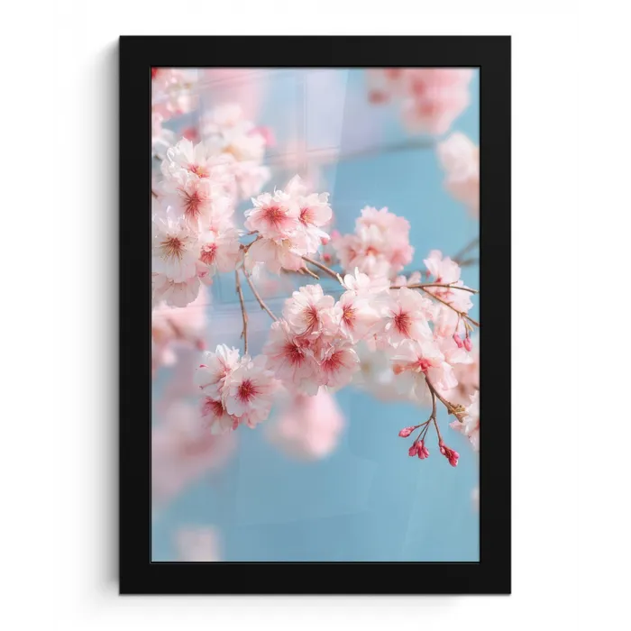 Takken - Bloesems - Roze fotolijst zwart zonder passe partout klein -3d