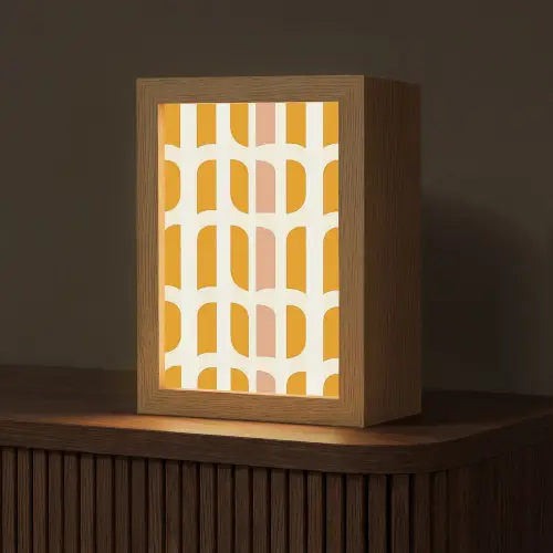Geometrisch - Patroon - Geel - Roze Light Box met kabel (Tafellamp) klein 925 -z3d_website
