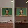 Vrouw - Groen - Modern - Bril - Abstract Light Box met batterij (Wandlamp) middel -sfeer3