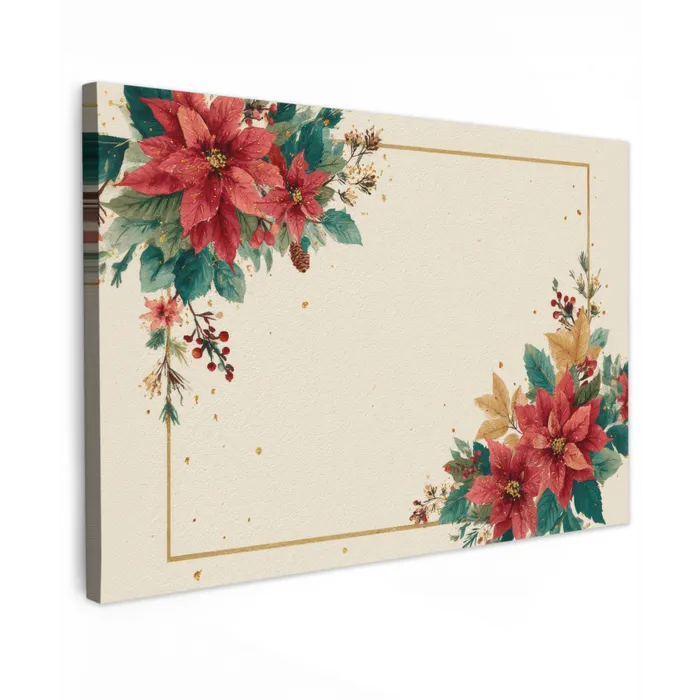 Kerst - Poinsettia - Omlijsting - Kleurrijk canvas 2cm klein -z3d