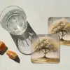 Schilderij - Boom - Abstract - Bladeren onderzetter kurk middel -sfeer4