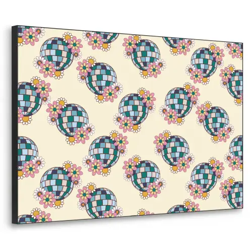 Retro - Disco - Bloemen - Discobal Textielframe zwart klein 947 -3d