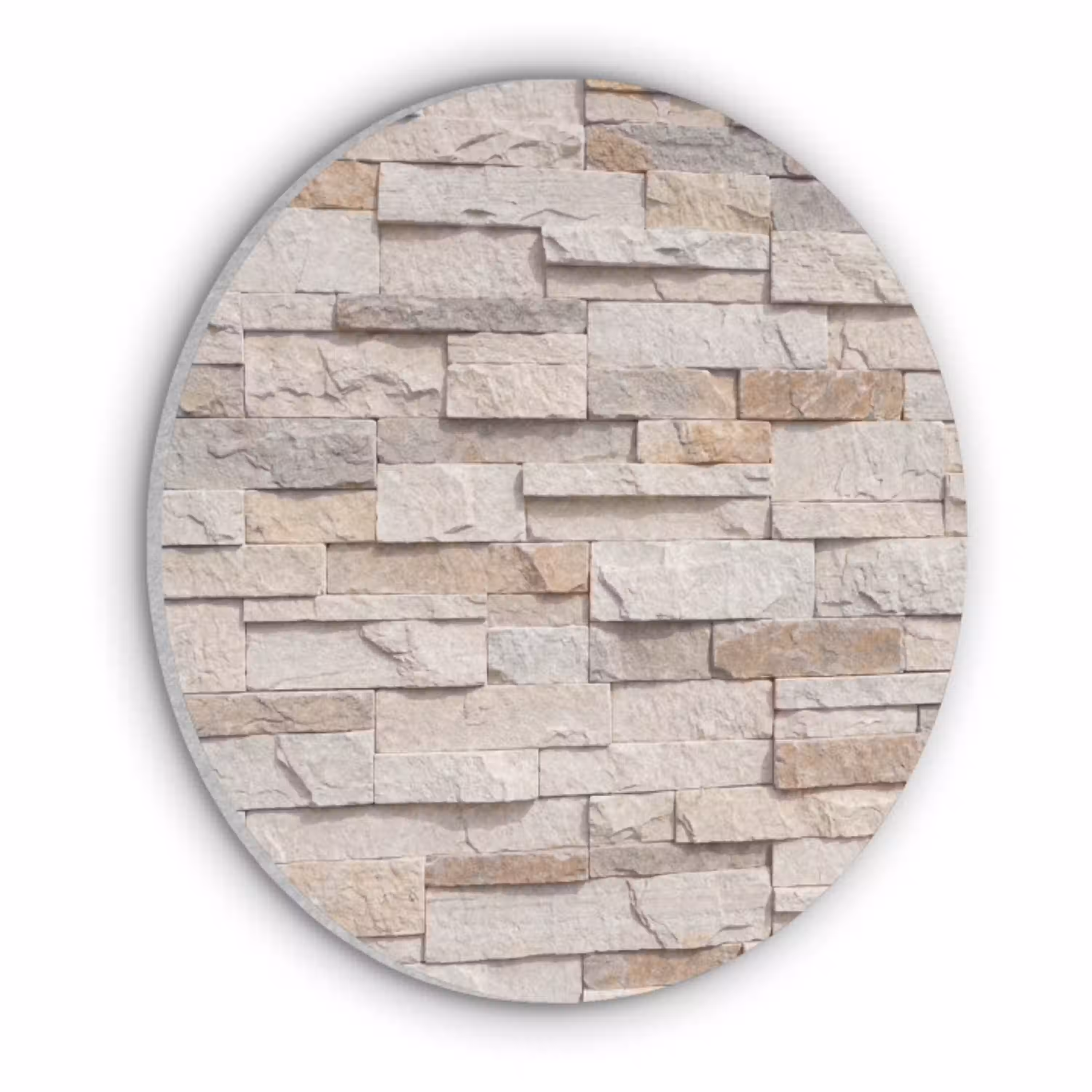 Steen - Muur - Textuur - Rustiek - Beige Akoestische PET Vilt - Rond klein -3d