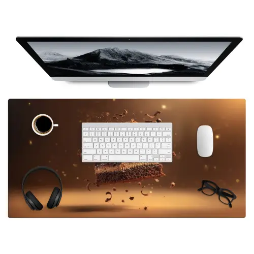 Taart - Chocolade - Eten - Brownie Muismat XXL klein -3d
