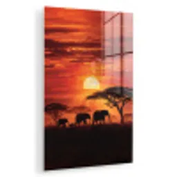 Savanne - Olifanten - Zonsondergang plexiglas 5mm klein -zzzproduct_nieuw