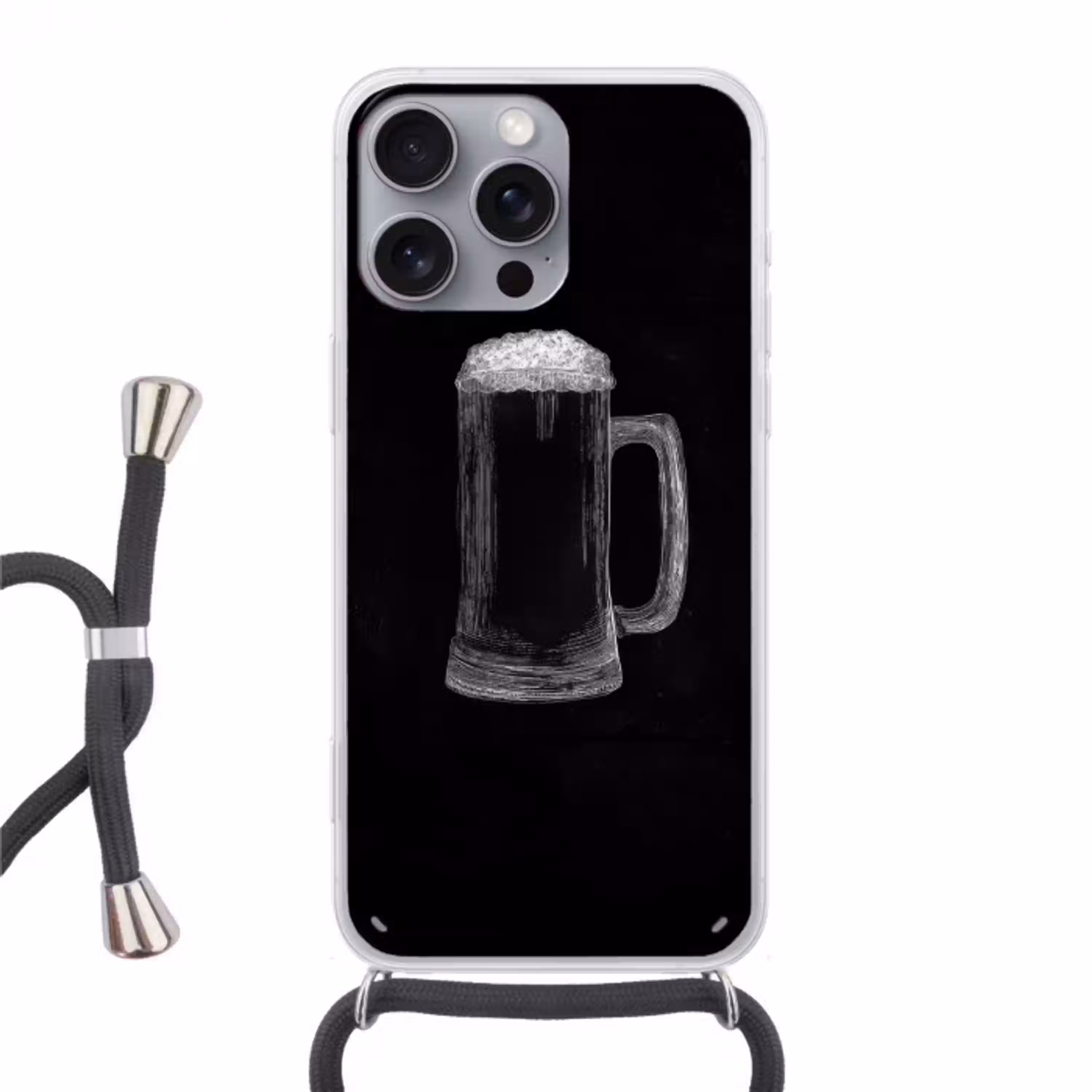 Bierpul - Schuim - Krijttekening Hoesje iPhone 16 Pro Max met koord klein -3d