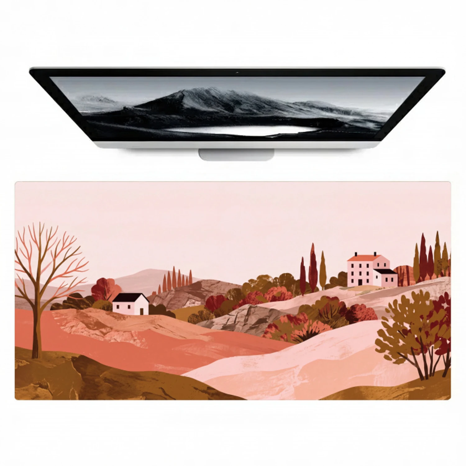 Heuvellandschap - Grafisch - Terracotta Muismat XXL klein -zzz3d