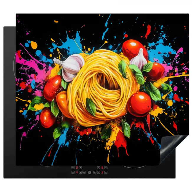 Herdabdeckplatte - Spaghetti - Graffiti - Farbe - Bunt - Lebensmittel - Modern