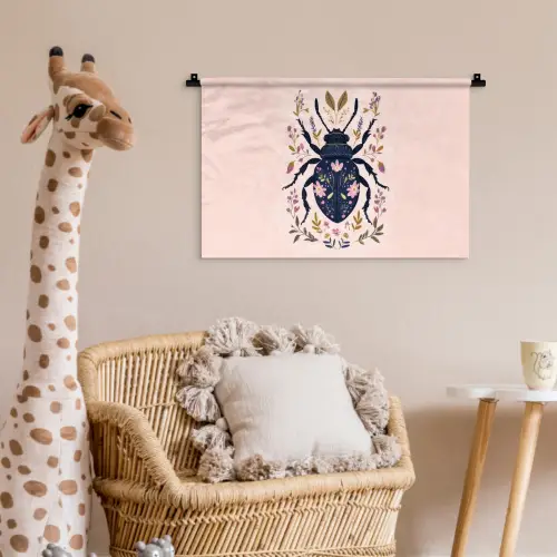 Donkerblauw - Kever - Bloemtakken - Sierlijk Wandkleed katoen klein -wsfeer5_kind