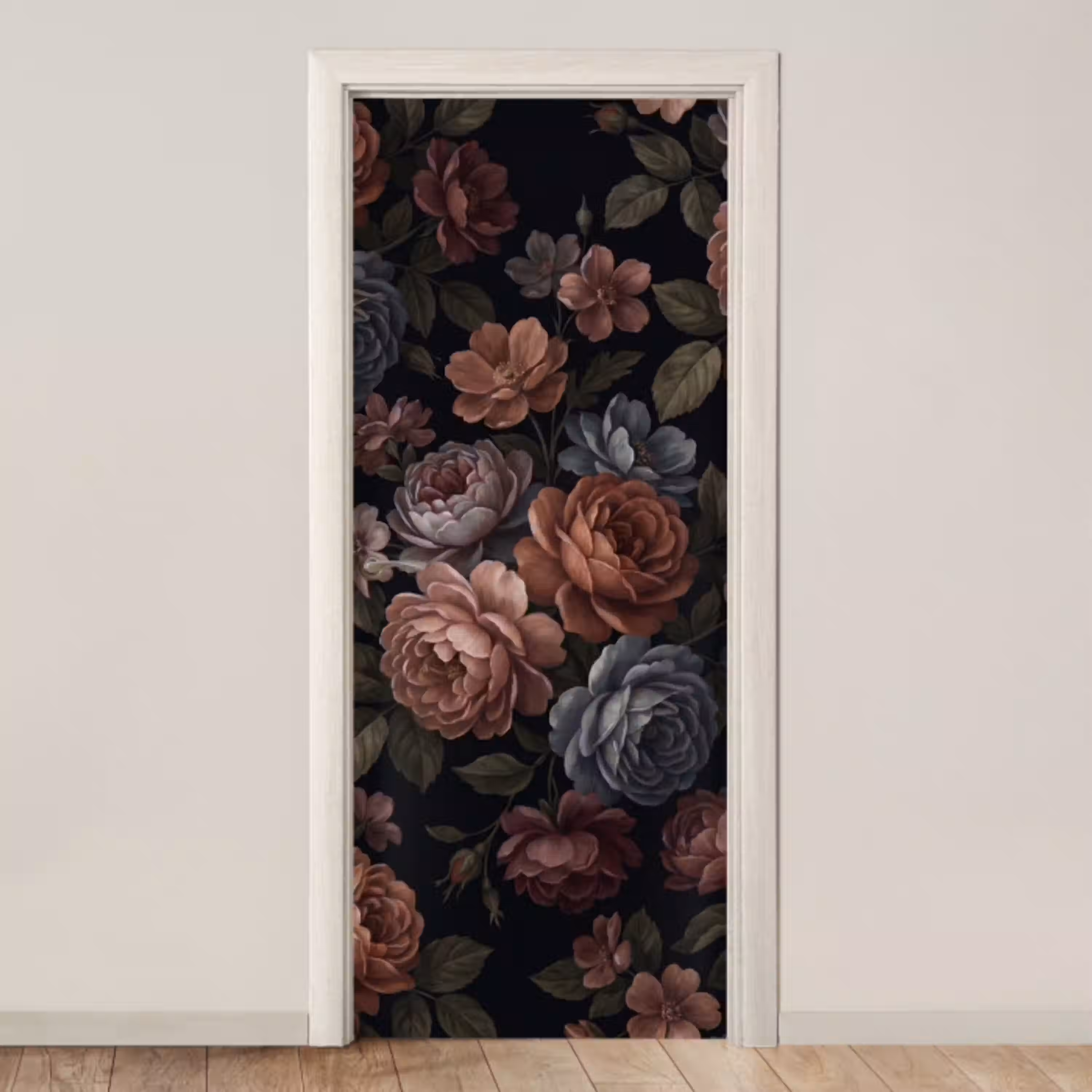 Bloemen - Patroon - Vintage - Donker - Roze deurposter klein -3d_beige