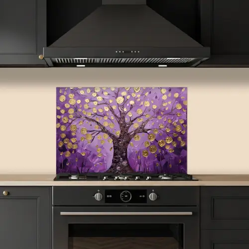 Levensboom - Boom - Paars - Goud - Modern keuken achterwand spatscherm klein -sfeer1