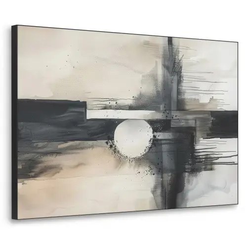 Abstract - Zwart wit - Verf - Modern Textielframe zwart klein -3d