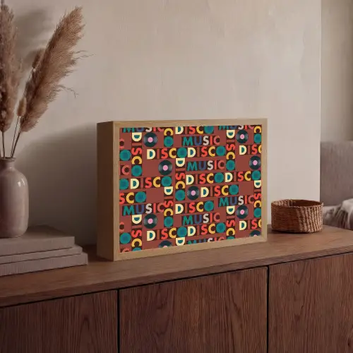 Bruin - Retro - Disco - Patroon Light Box met batterij (Wandlamp) middel 907 -sfeer2
