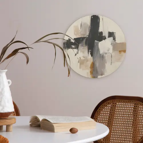 Penseelstreken - Ruw - Abstract - Beige Akoestische PET Vilt - Rond klein -sfeer3